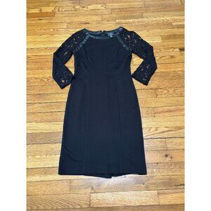 Adrianna Papell Womens Dress Sz 6 Black Long Lacey Sleeve Midi Faux Leather Trim